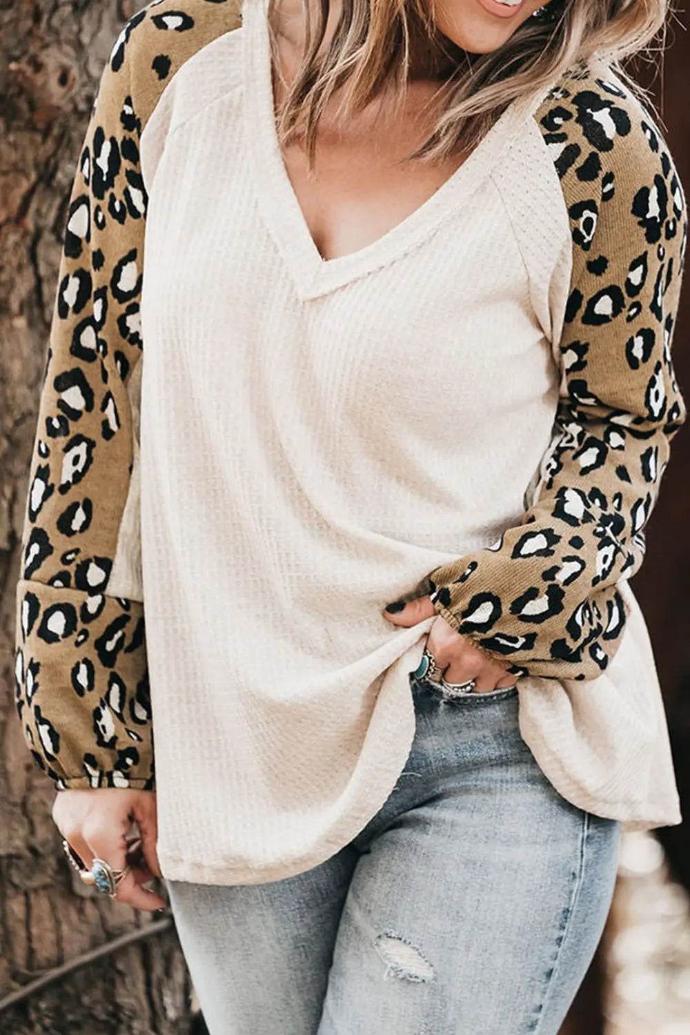 Plus Size Leopard V-Neck Raglan Sleeve Blouse Trendsi fccb7fad5ddb4bb89c387c4ff61c3fd7-Max