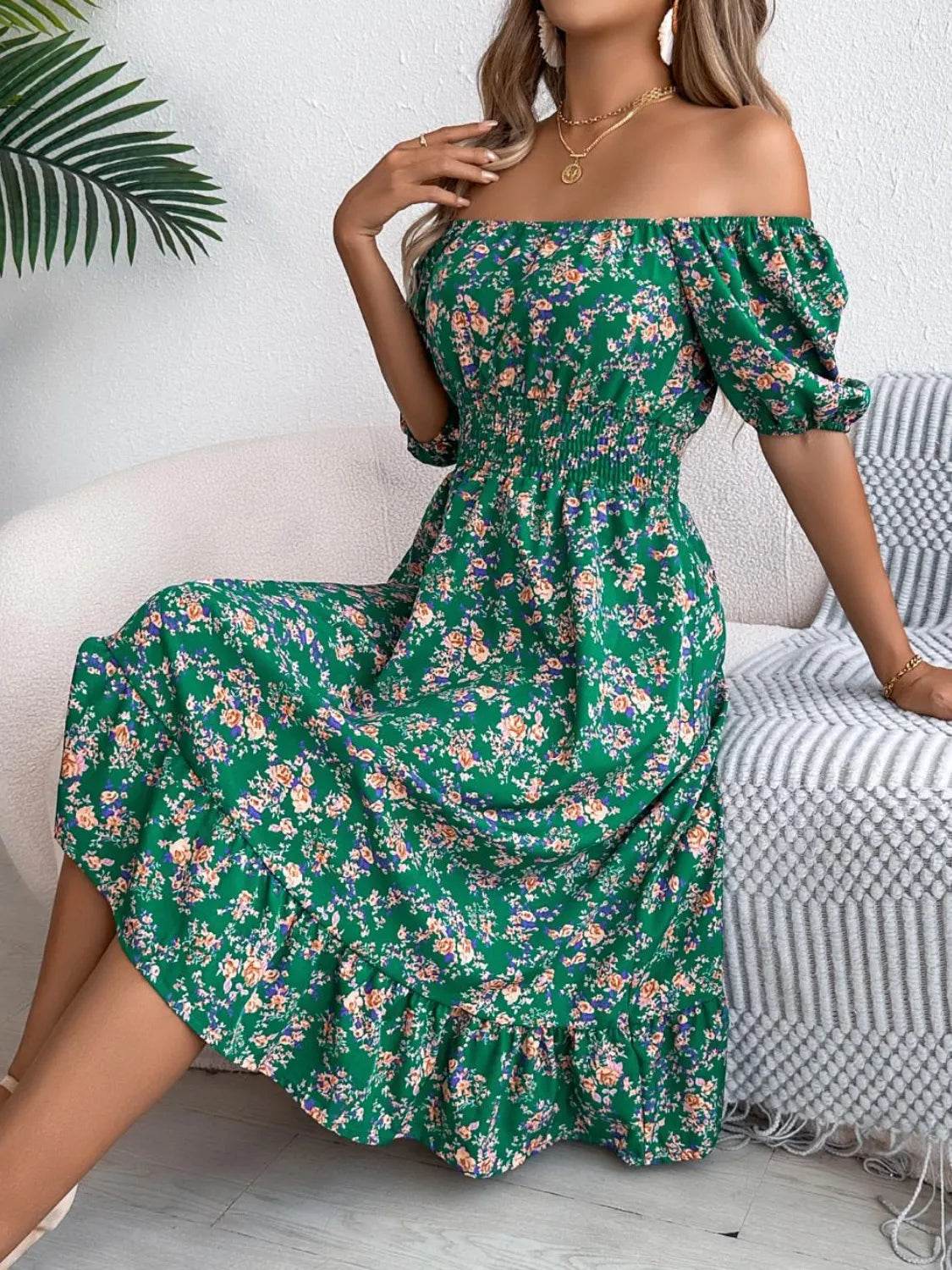 Ruffled Hem Floral Puff Sleeve Dress Dark Green Trendsi fcf60670-4d3d-4c76-9ced-001738e49bf6-Max-Origin