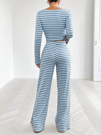 Striped Square Neck Long Sleeve Top and Pants Lounge Set Trendsi fd0dfa214c5141418acd2010b5f5a006-Max-Origin