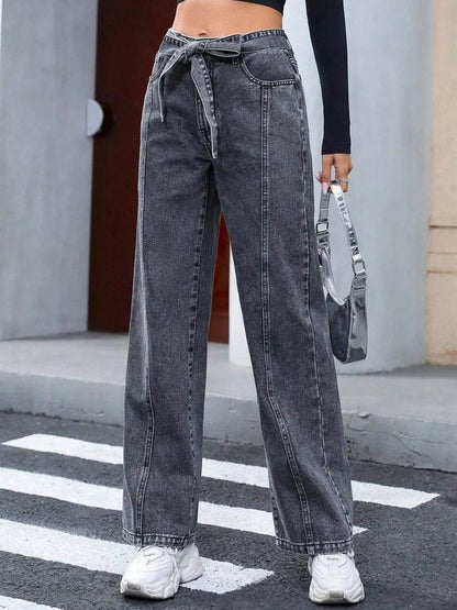 Tied Straight Leg Jeans with Pockets Trendsi fd195d81-2d36-4cfa-9da8-72f61f900ae2-Max