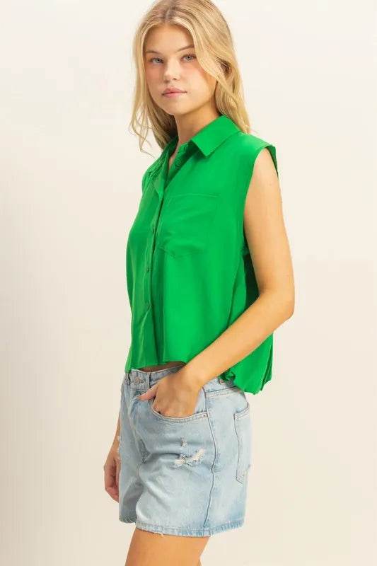 HYFVE Buttoned Front Sleeveless Collar Shirt Trendsi fd233841a8814b3e86a4ed01cb3600cd-Max-Origin