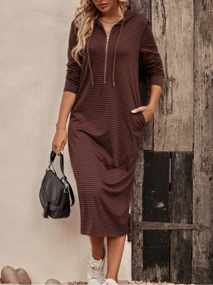 Striped Zip Front Hooded Dress Chestnut Trendsi fd340dbc3d23466c8b087b240eaceeb7-Max