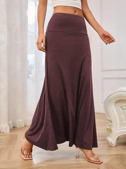 Solid Elastic Waist Maxi Skirt Burgundy Trendsi fd46b749-83a2-4ee4-89e5-89f94804946f-Max