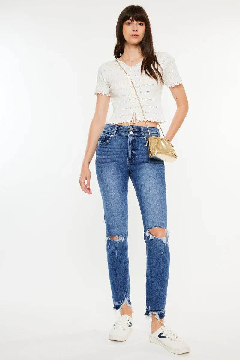Kancan High Rise Distressed Slim Straight Jeans Trendsi fdc9744a5f8c4007931d2d8b3afc152a-Max-Origin