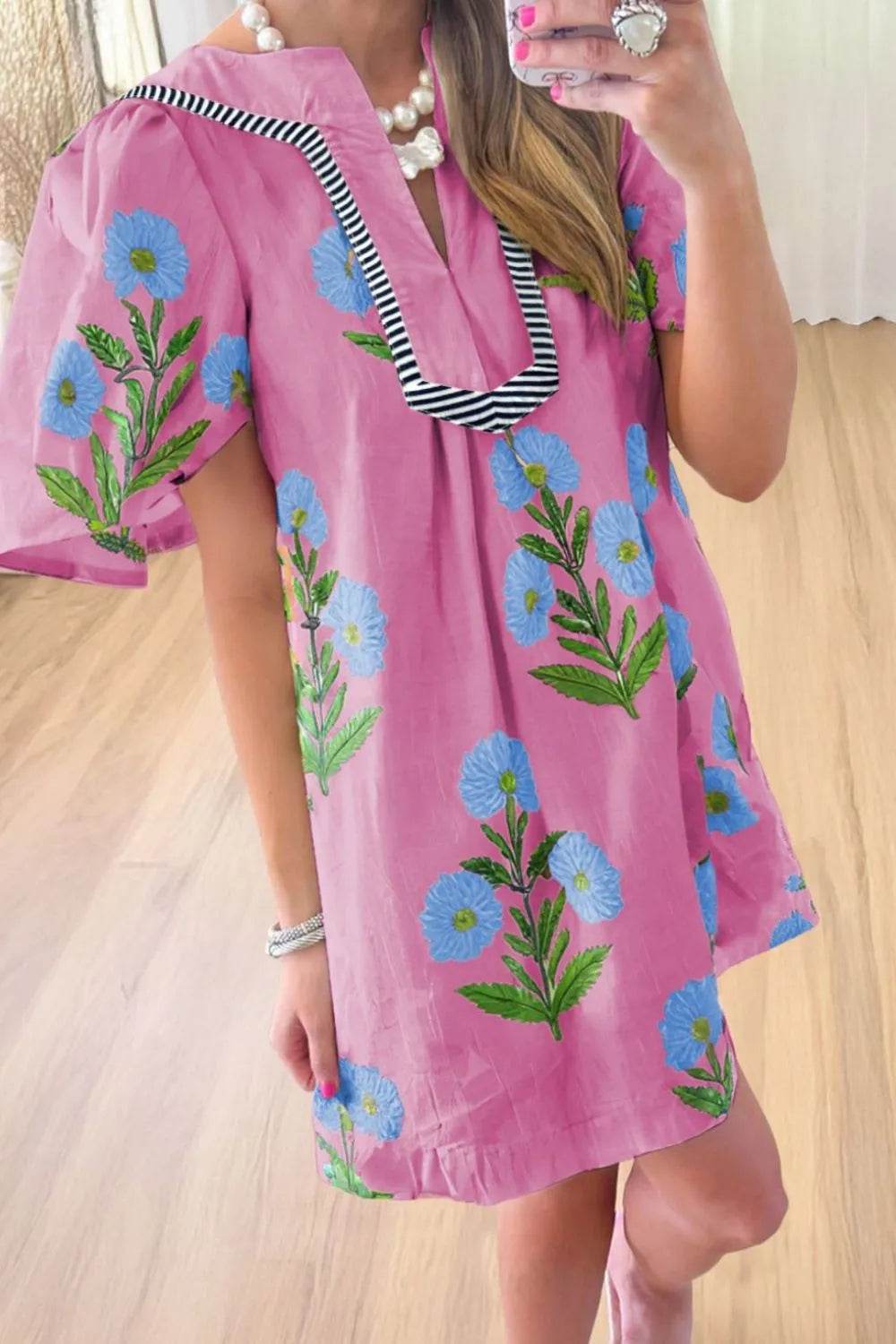 Floral Notched Summer Mini Dress with Striped Trim Trendsi fde75b74-076a-4b6b-a698-751622b35b38-Max-Origin
