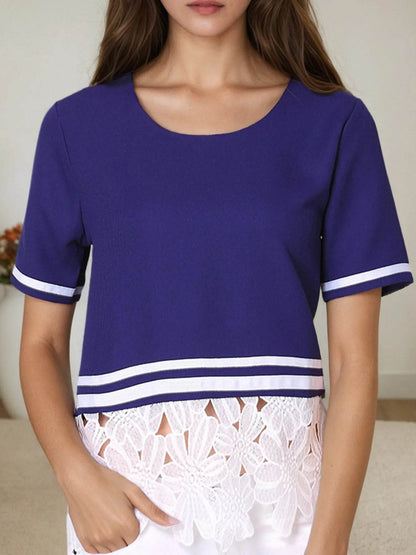 Striped Trim T-Shirt with Lace Hem Detail Trendsi fe4dcb60-d1be-46ae-81b1-5b311bb70558-Max-Origin
