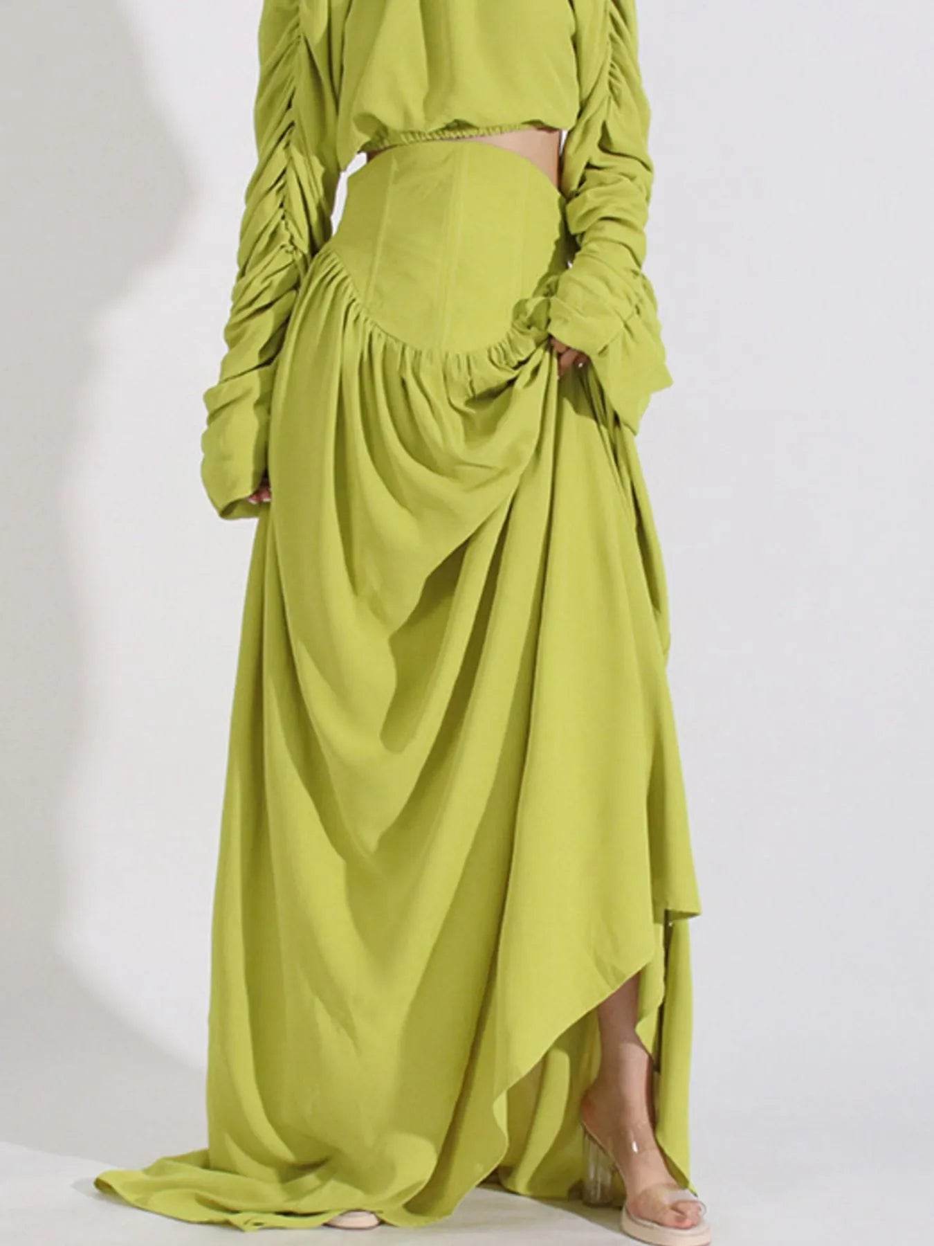 Ruched Long Sleeve Top and High Waist Skirt Set Trendsi fe52fb69-c437-4ace-a209-840027f3ffda-Max-Origin