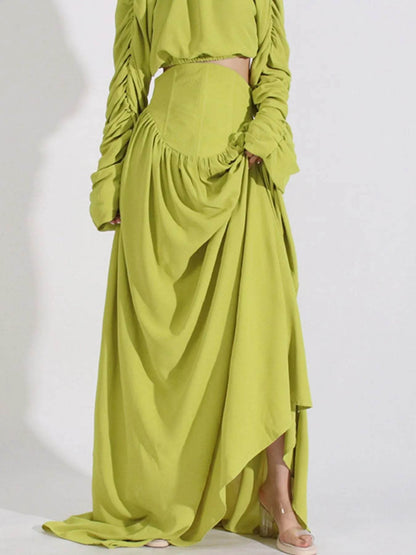 Ruched Long Sleeve Top and High Waist Skirt Set Trendsi fe52fb69-c437-4ace-a209-840027f3ffda-Max-Origin