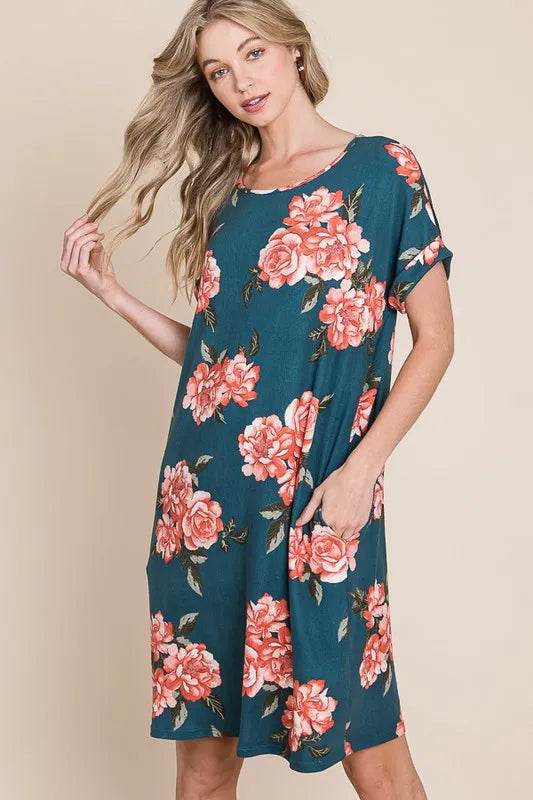 BOMBOM Floral Round Neck Short Tee Dress with Pockets Trendsi fe6d1fbc-823d-4370-9be8-9ed0e8b311fd-Max-Origin