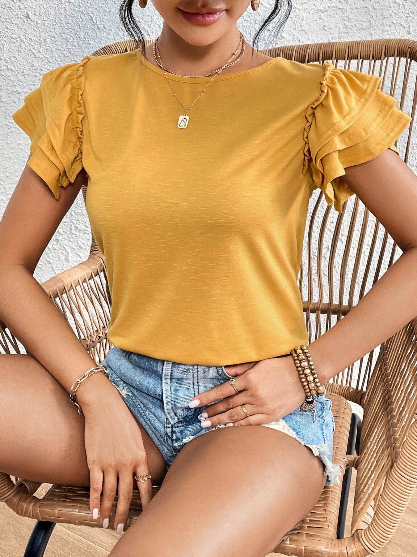 Ruffle Sleeve Round Neck T-Shirt Trendsi fe84cc26e80b4efaaa15f1e0c4dbb7cd-Max-Origin