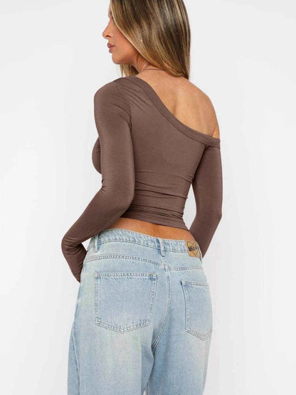 One Shoulder Long Sleeve Crop T-Shirt Trendsi feb11c5be0104a0c9ab6a9a6ca855faf-Max-Origin