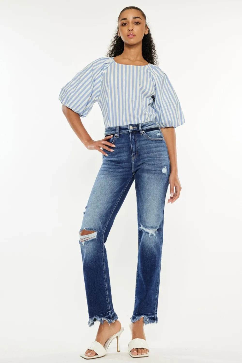 Kancan High Rise Distressed Slim Straight Jeans Trendsi febae134-1951-44d3-87a8-3128d617bef3-Max