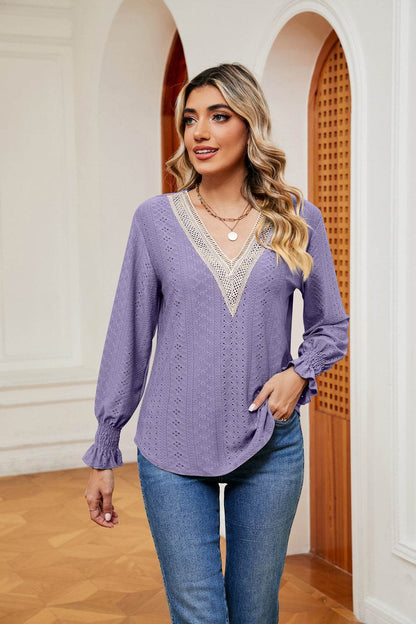 Contrast Flounce Sleeve Blouse Lavender Trendsi fed8a3b206444b759cf794c1e324e1af-Max