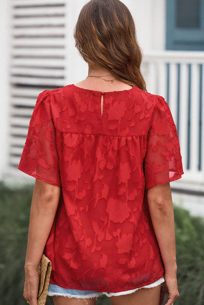 Round Neck Puff Sleeve Blouse Trendsi ff278e1926554ddda869071508e4cb7c-Max