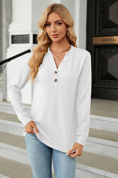V-Neck Long Sleeve Blouse Trendsi ff52a8147245475995f2018e41485140-Max