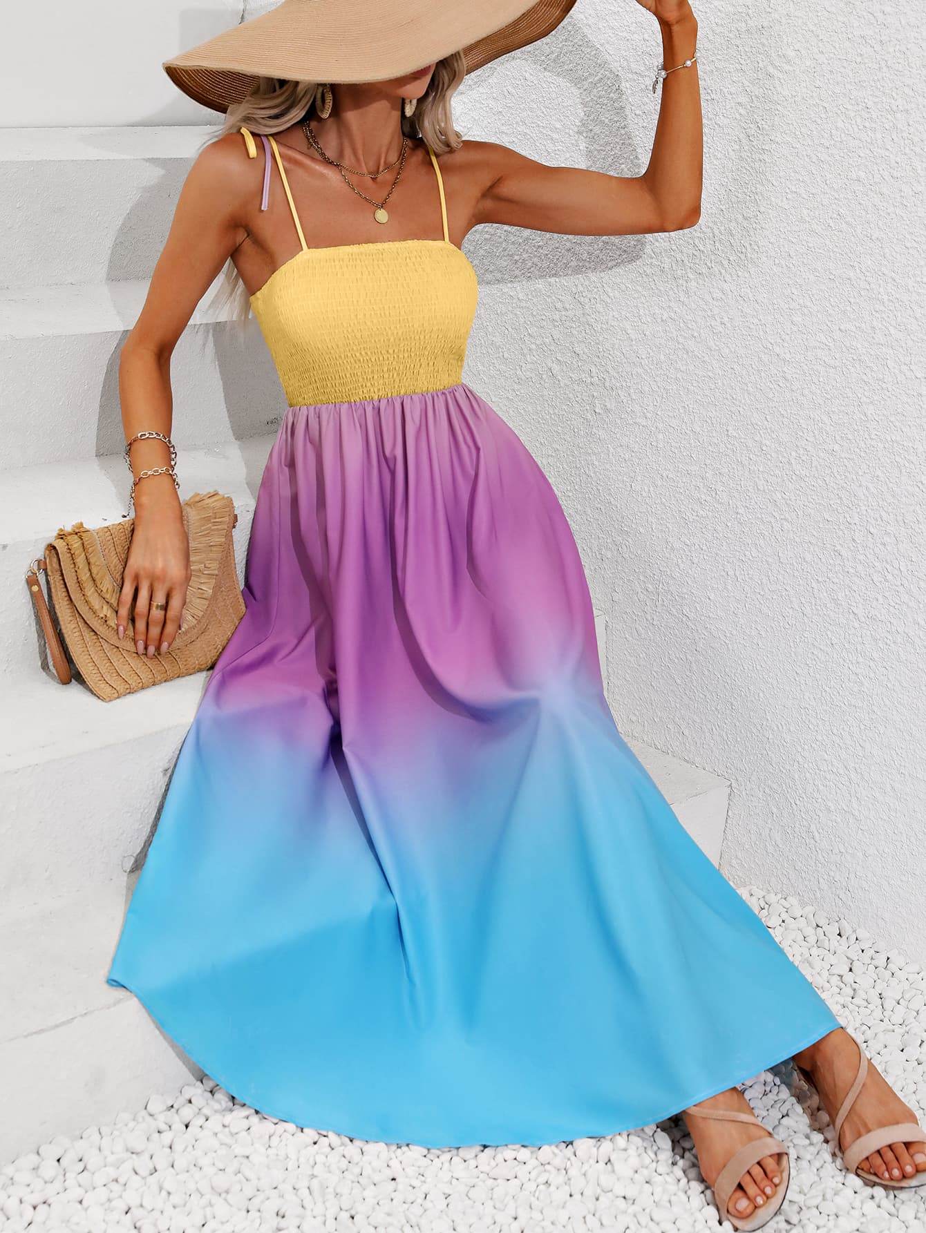 Honey Color Block Tie Shoulder Smocked Maxi Dress Trendsi ff59c4d6a7584e1f81c62e84ecbe6b43-Max