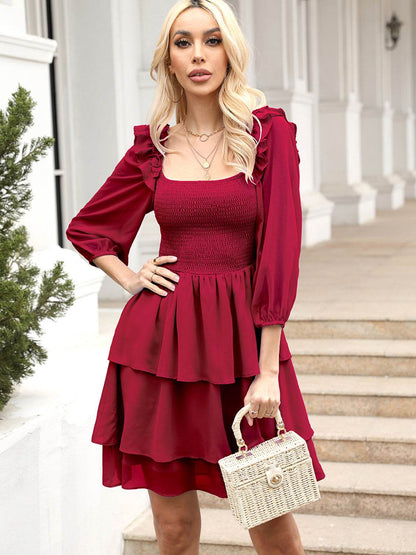 Smocked Square Neck Layered Dress Wine Trendsi ff7606a174f248a998cb129dabf77d48-Max