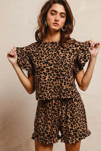 BiBi Leopard Print Waffle Texture Layered Ruffle Sleeve Top and Shorts Set Trendsi ffa95a1b9ea84f5c8f21d6c2310c991b-Max-Origin