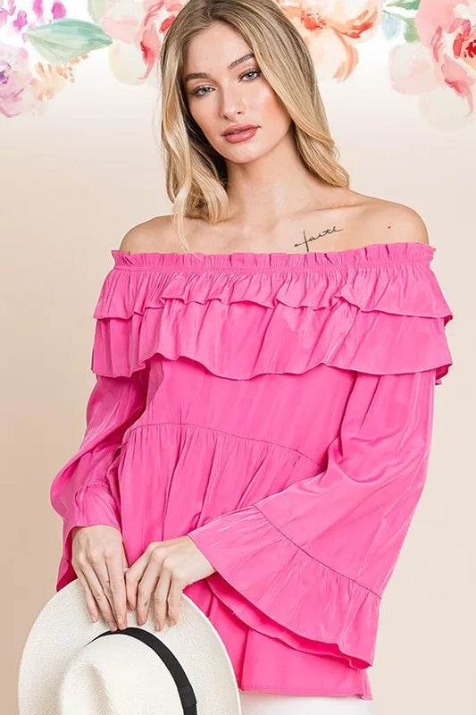 Lime 'N' Chili Ruffled Trumpet Sleeve Off-The-Shoulder Top Trendsi ffb90161922d4a7d882a65ea88e112f1-Max-Origin