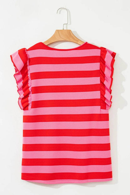 Striped Ruffle Sleeve Summer T-Shirt Trendsi ffc5d10c-cdc2-443a-a45d-5a5b2387cc49-Max-Origin