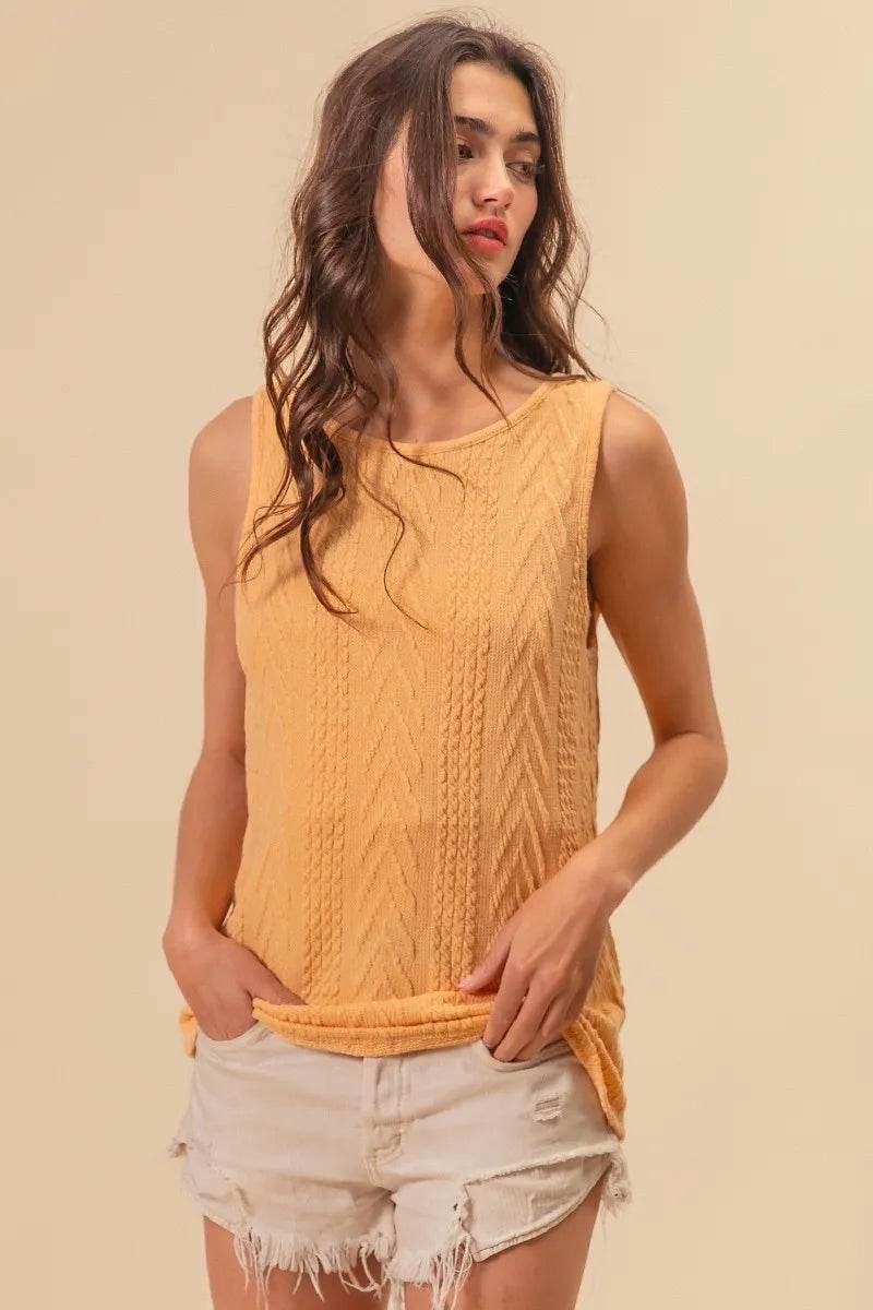 BiBi Textured Sweather Knit Twist Back Sleeveless Top HONEY MUSTARD Trendsi ffd2304fe9764dbea762f72fce7d6ebe-Max-Origin