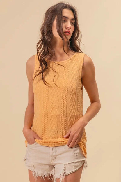 BiBi Textured Sweather Knit Twist Back Sleeveless Top HONEY MUSTARD Trendsi ffd2304fe9764dbea762f72fce7d6ebe-Max-Origin