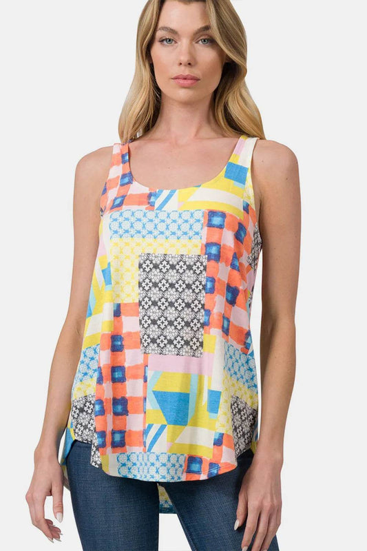 Zenana Printed Round Neck Curved Hem Tank ORANGE Trendsi ffe62cf9-4bfc-4dc9-b41e-6ba280935445-Max