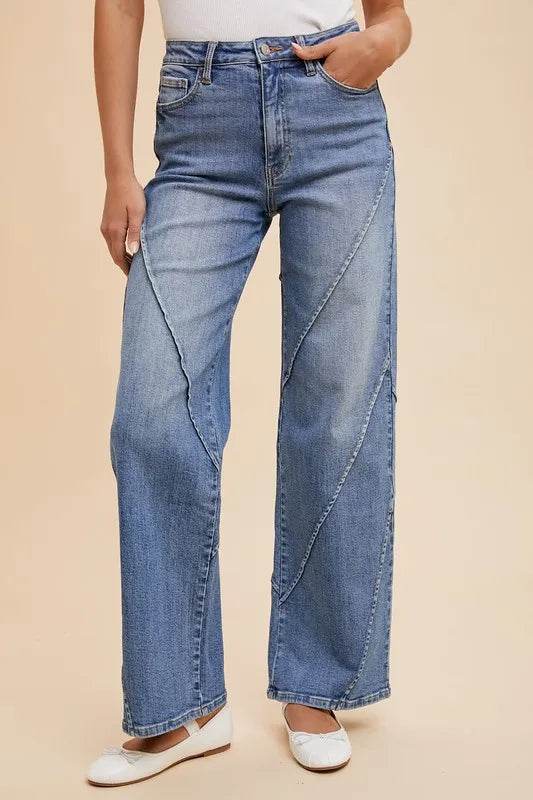 Annie Wear Decorative Seams Wide Leg Jeans Medium Trendsi fff59cb5-2382-465f-a31f-8fa615f528fa-Max