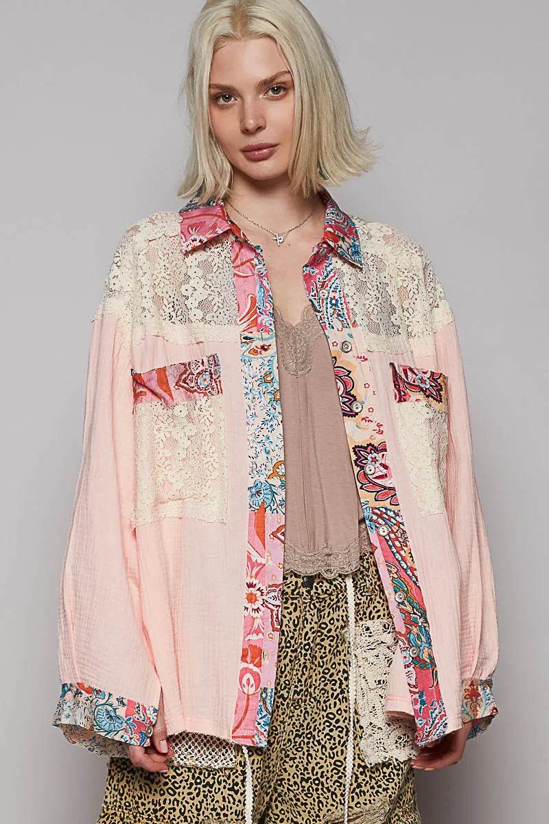 POL Lace Patchwork Floral Trim Long Sleeve Shirt Blush Pink Trendsi fffab52f-4531-415a-9c61-46c22fe69f70-Max-Origin